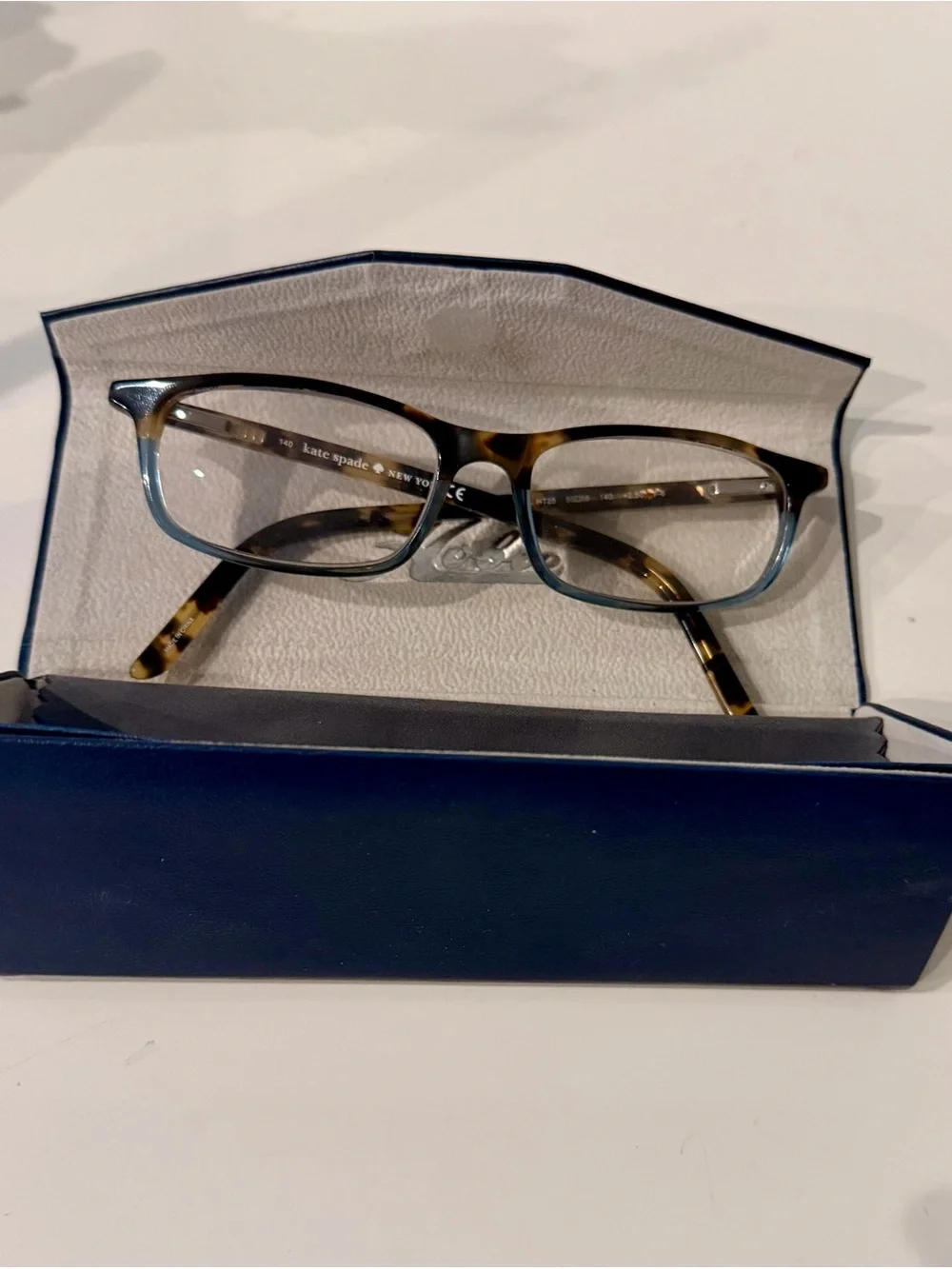 kate spade Tortoiseshell and Blue Rectangular Reading Eyeglasses +2.50